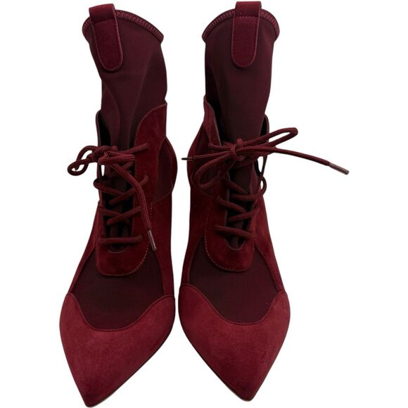 GIANVITO ROSSI Jenna Suede Paneled Stretch Knit Sock Boots In Brick Size 37 - Picture 4 of 14